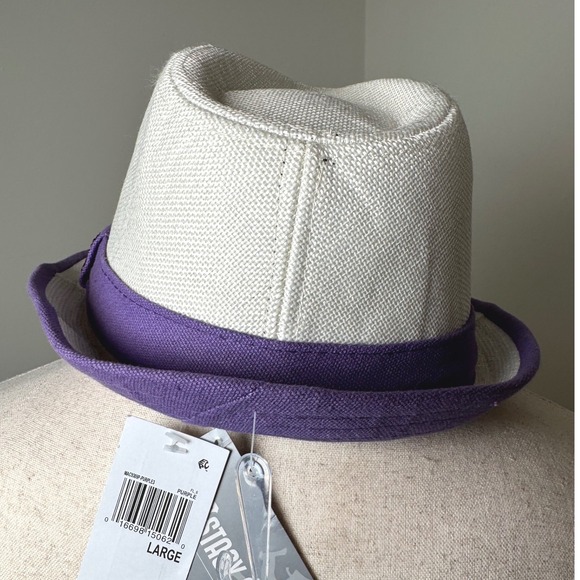 Stacy Adams Mens Large White Purple Fedora Hat W/ Black Cherub Logo - Picture 5 of 7